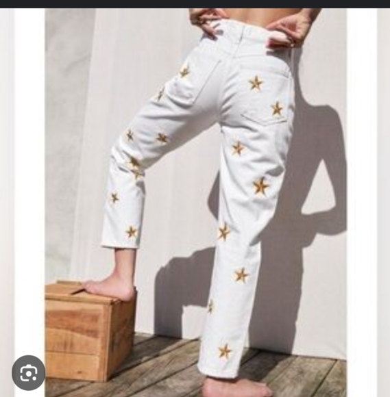 Free People Fast Times Star Embroidered Mom Jeans - Picture 2 of 10